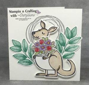 A card showing how using the bunch of flowers from the Kangaroo and Company bundle you have a card for any occasion.