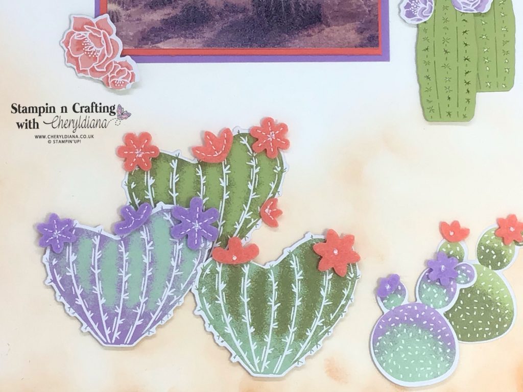 Photograph showing Flowering Cactus along bottom of scrapbook layout