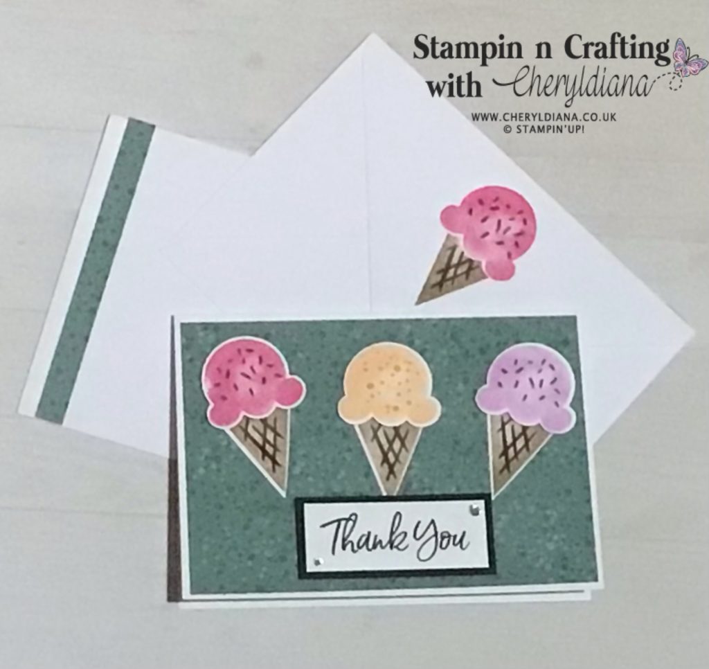 Finished Ice Cream Thank You Card and Matching Envelope