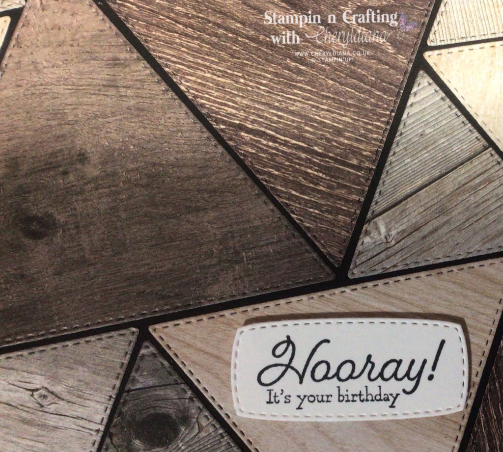 Wood effect mat layer using Stitched Triangle dies and In Good Taste designer series paper to make a masculine birthday card.