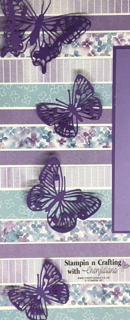 Photo showing strips of designer series paper and die cut butterflies