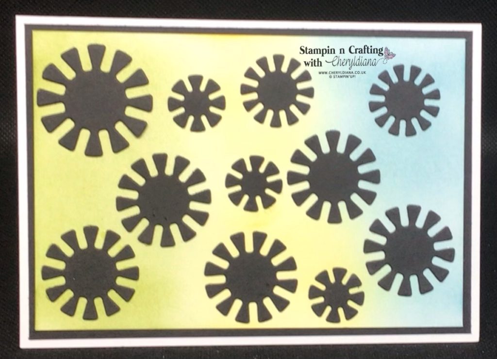 Card 4 showing the blending technique and die cut silhouettes to make a pattern.