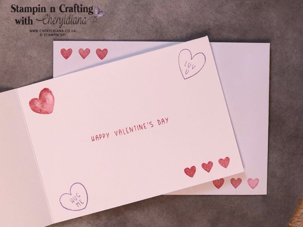 Photo of the inside of the Valentines Day Card and matching envelope
