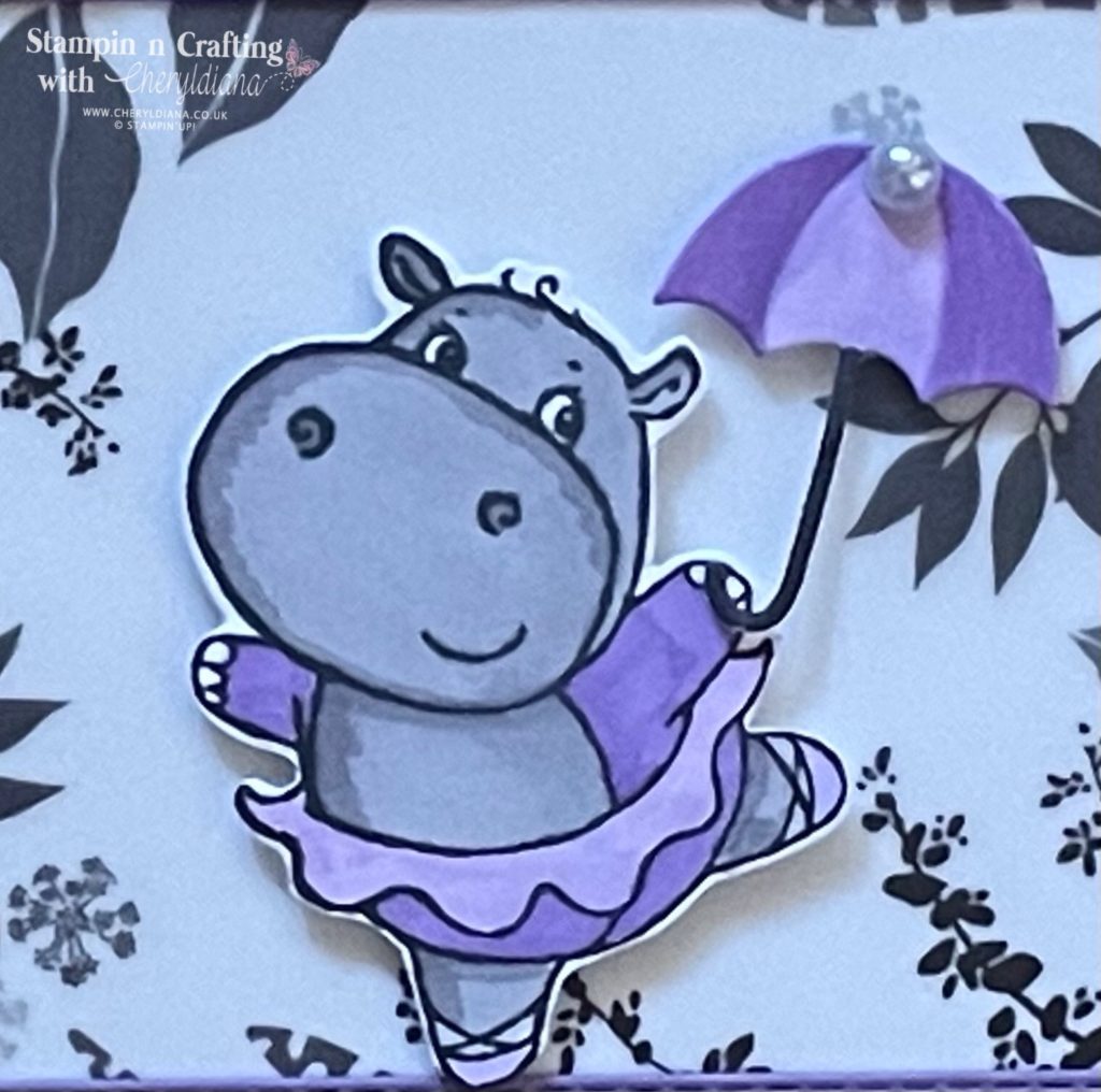 Photo of Hippo and Umbrella for my Birthday card for a little girl.