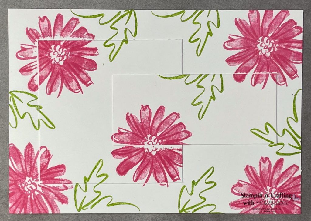 Photo of stamped layers of my Birthday card using the Triple Time Stamping Technique