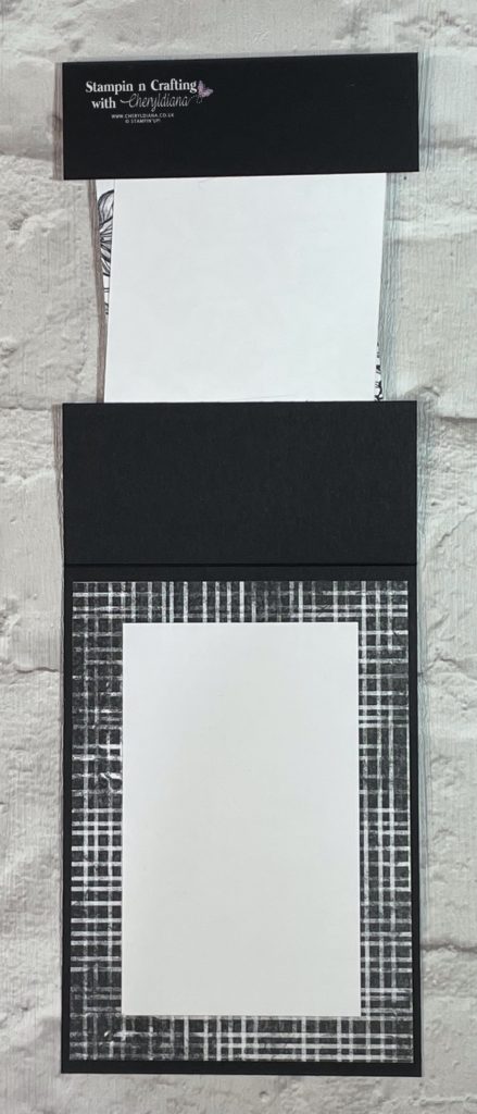 Photo of front and inside of one of my black and white cards with a pop of colour