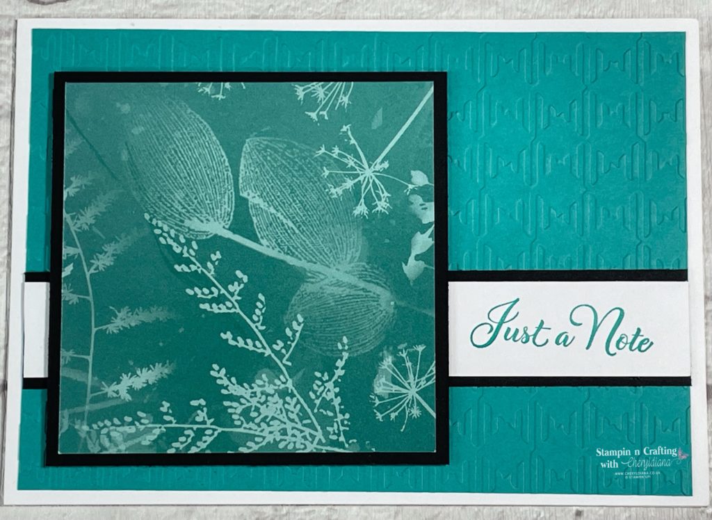 Photo of finished simple embossed Just a Note card