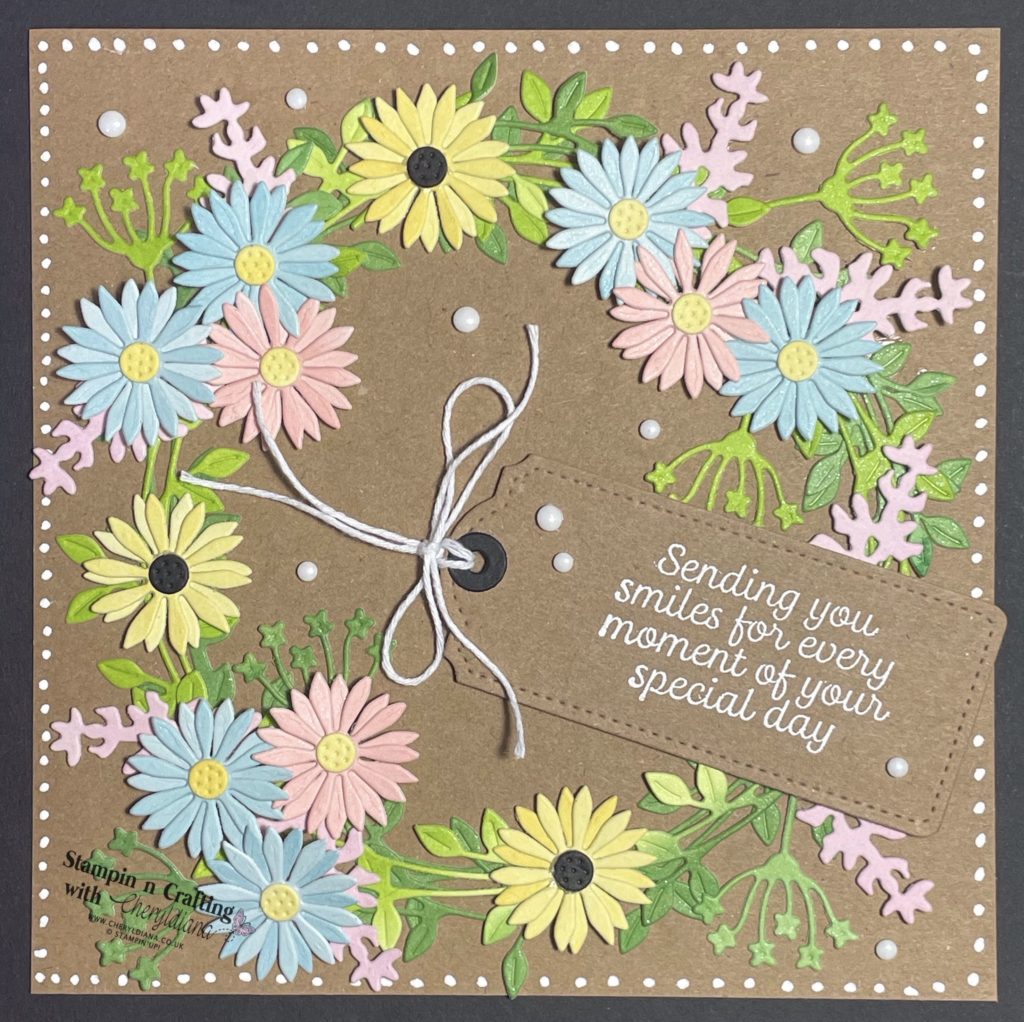 Photo of Kraft mat layer of my Wedding Card using Die Cut Flowers.