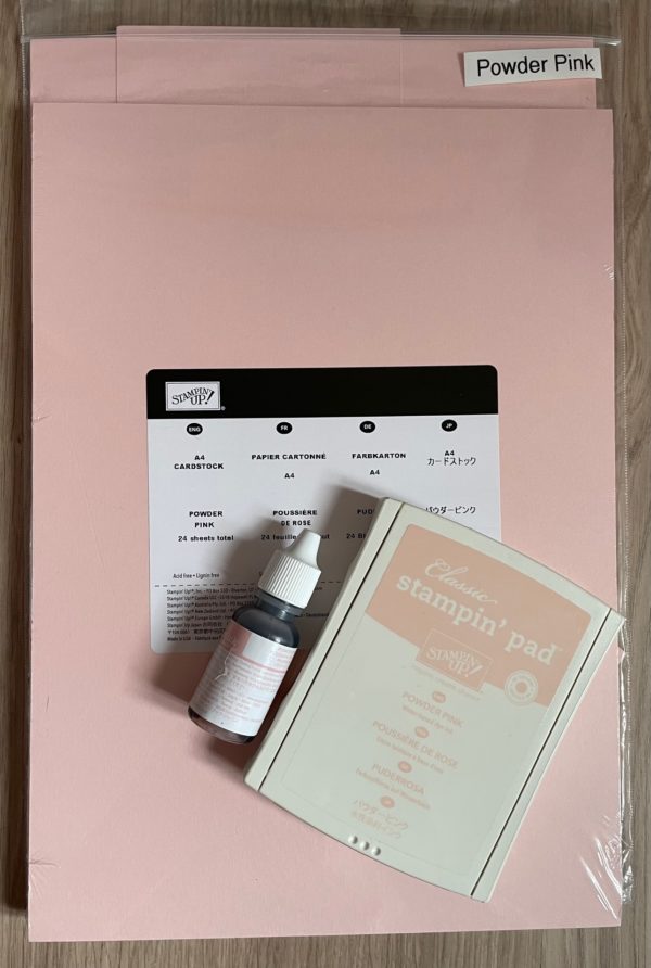 Powder Pink card stock, ink pad and ink refill
