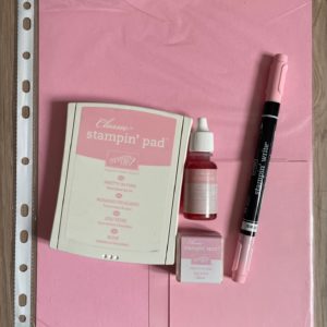 Pretty in Pink card stock, ink pad, ink refill, Stampin' Write Marker and Stampin' Spot