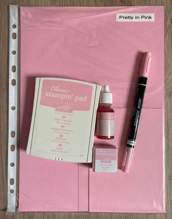 Pretty in Pink card stock, ink pad, ink refill, Stampin' Write Marker and Stampin' Spot