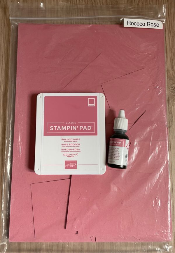 Rococo Rose card stock, ink pad and ink refill