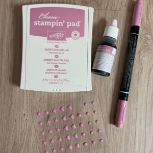 Sweet Sugarplum ink pad, ink refill, embellishments and Stampin' Write Marker