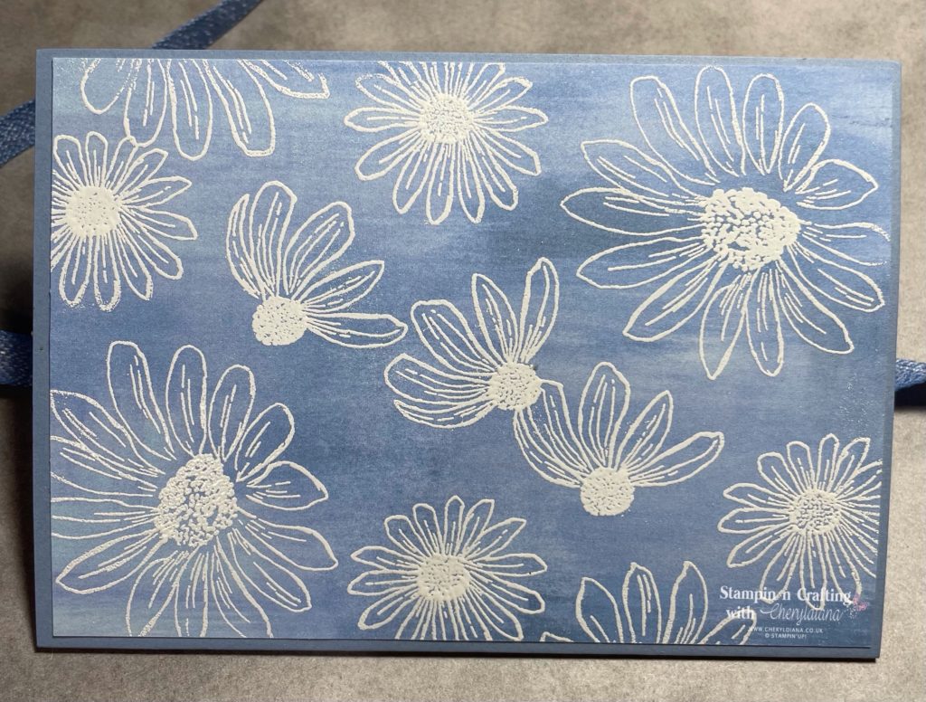 Heat Embossed Daisies for the front of my Diamond Pop Up Birthday Card