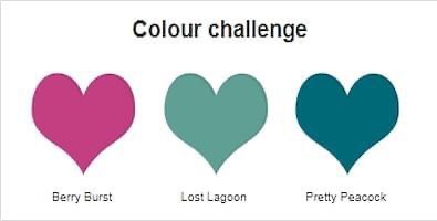 Image of the three Colour Challenge Colours.  Which are Berry Burst, Lost Lagoon and Pretty Peacock.