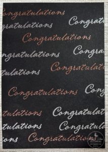 Photograph of heat embossed sentiment for my Celebration Card using Just Words.