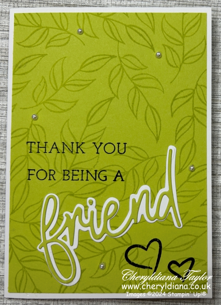 Photograph of finished stamped background Thank You card