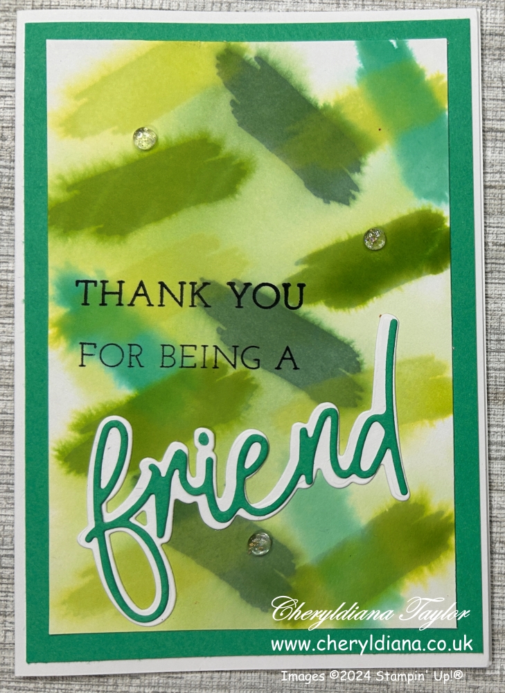 Photograph of finished stamped background Thank You card