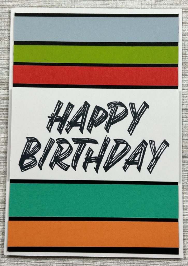 Photograph of second of my simple masculine cards using card stock strips.