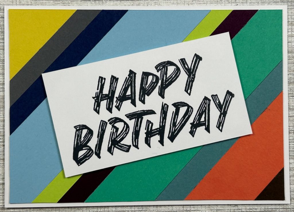 Photograph of third of my simple masculine cards using card stock strips.