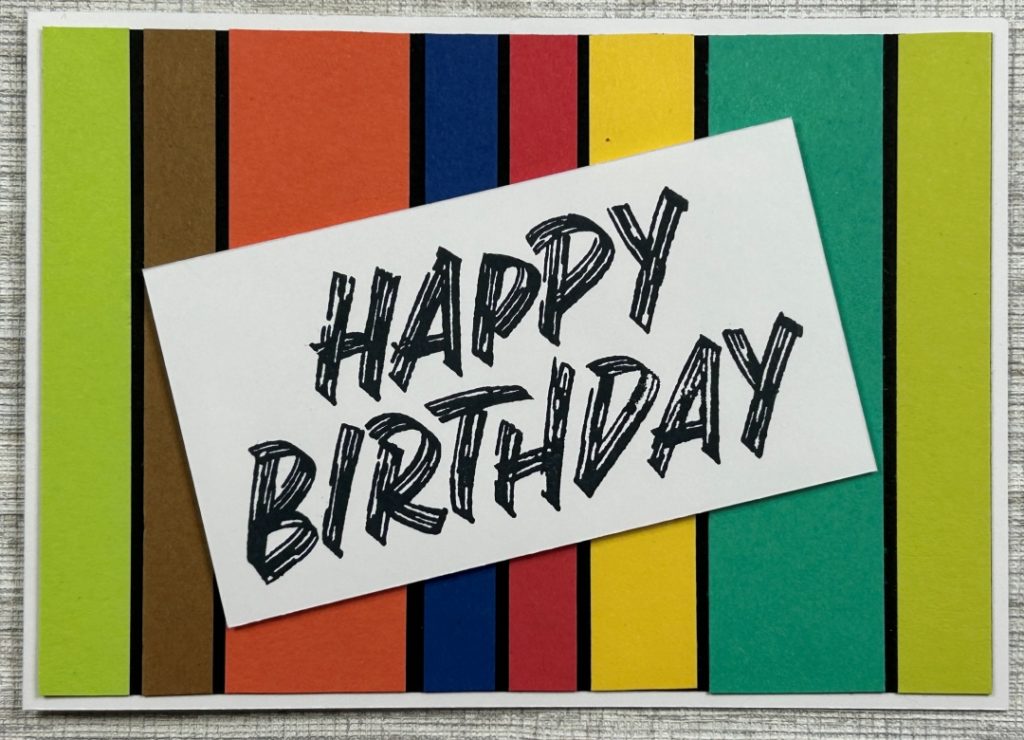 Photograph of fourth of my simple masculine cards using card stock strips.