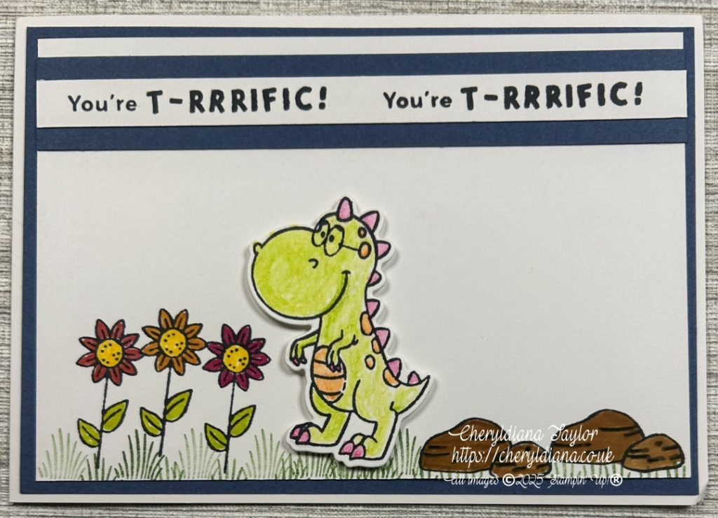 Photograph of finished Darling Dino children's cards