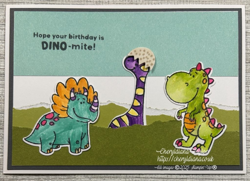 Photograph of finished Darling Dino children's cards