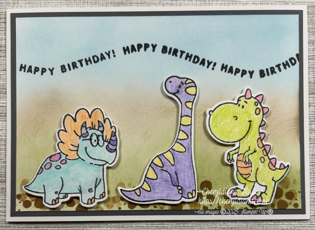 Photograph of finished Darling Dino children's cards