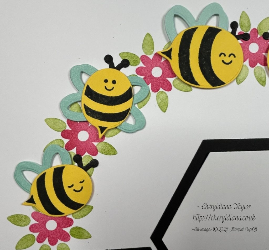 Photograph of die cut Bees for my simple Meant to Bee scrapbook layout