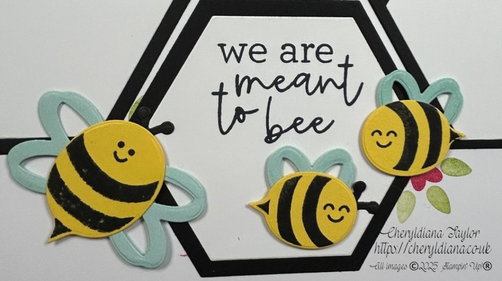 Photograph of die cut Bees and title for my simple Meant to Bee scrapbook layout