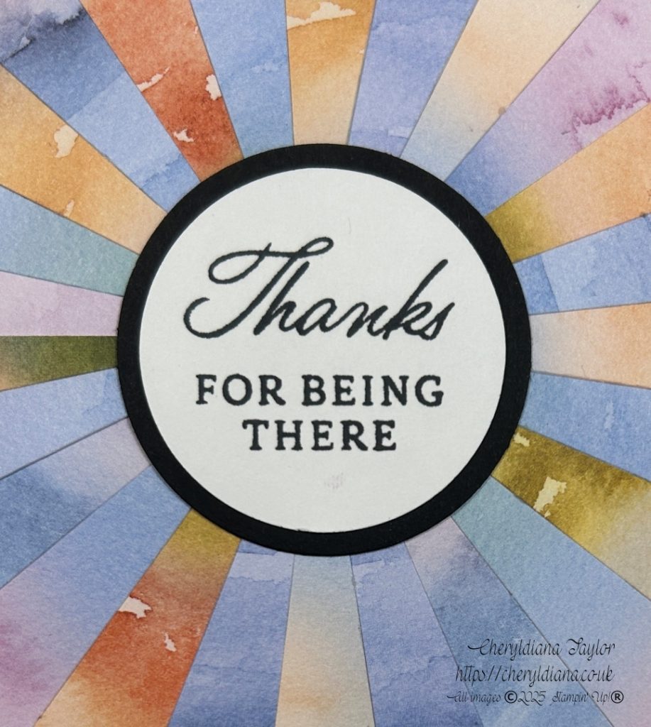Photograph showing the Sentiment Layer for my Simply Stunning Sunburst Card.