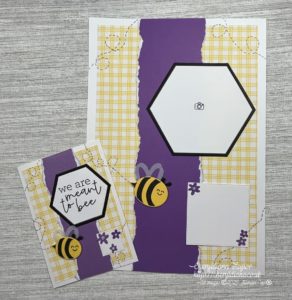 Photograph of finished card and scrapbook/memory keeping layout page using a sketch.