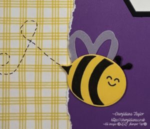 Photograph of stamped & die cut bee for card and scrapbook/memory keeping layout page using a sketch.