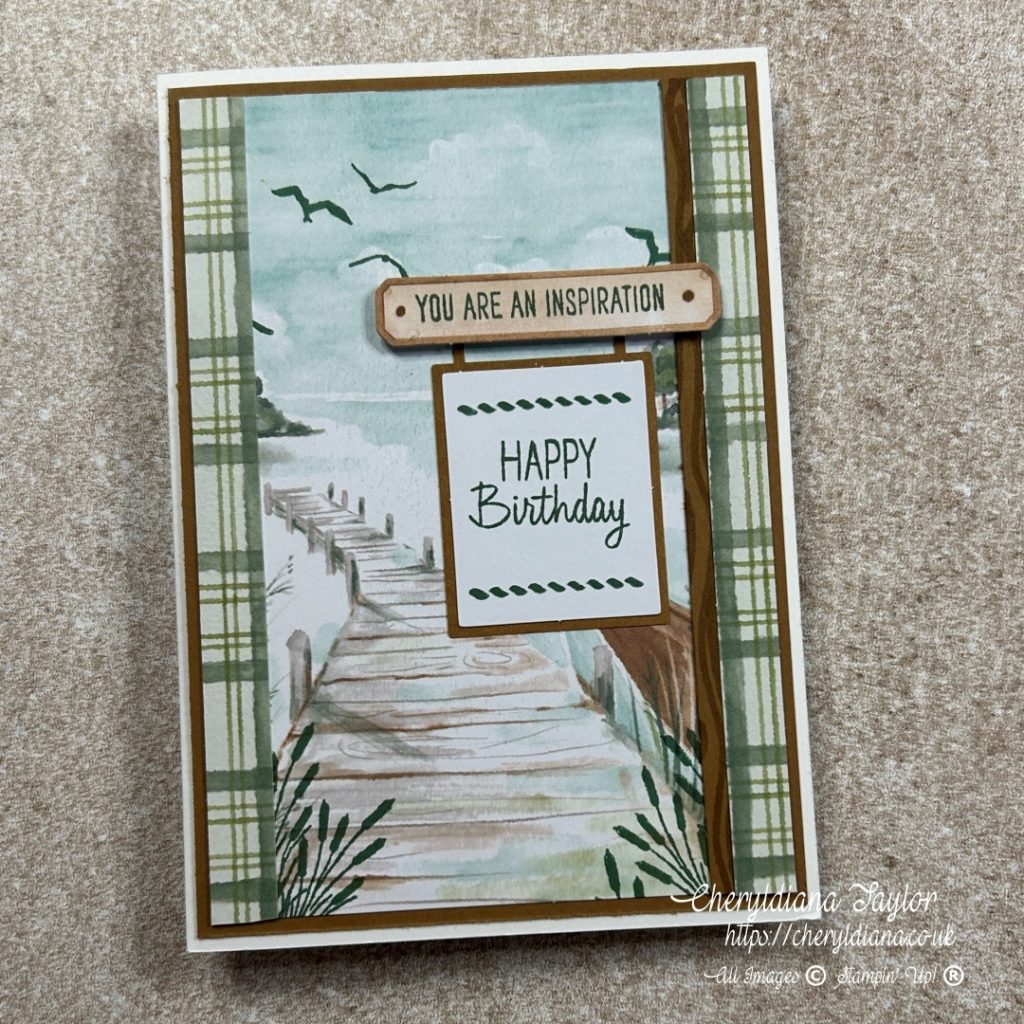Photo of one of my masculine Birthday card using the April Paper Pumpkin Kit - Riverside Retreat.