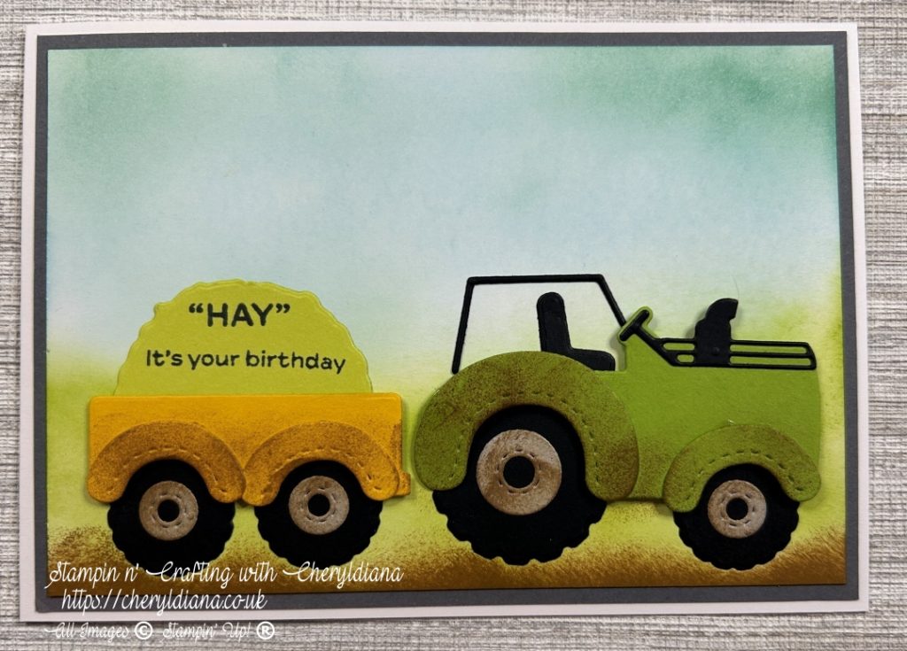 Photograph of Tractor Birthday cards for Boys using the Tractor & Co stamp set and dies.  