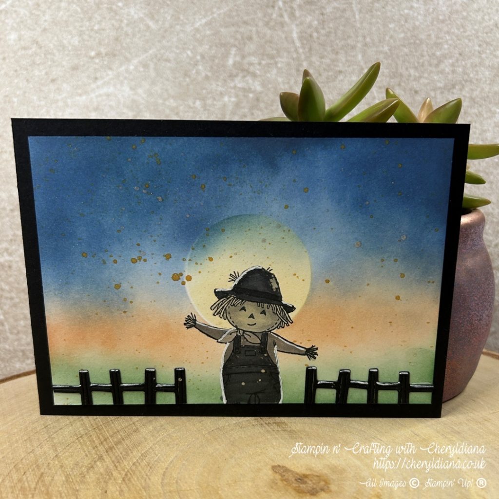 Photograph of finished adorable cute scarecrow card.